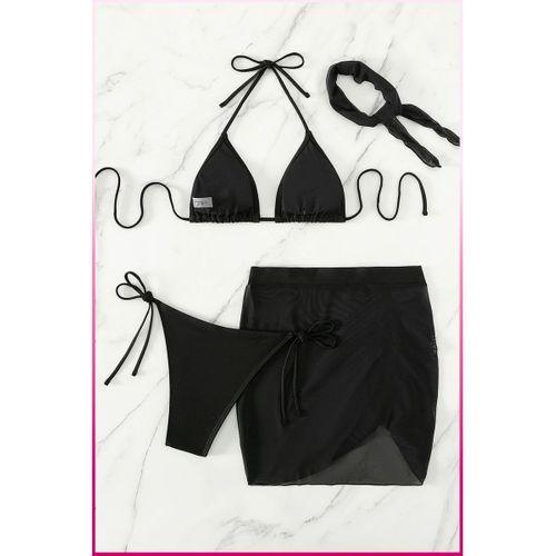 Siyah Askılı Bikini Takımı + Ayarlanabilir Büzgülü Etek – Tatil Stili