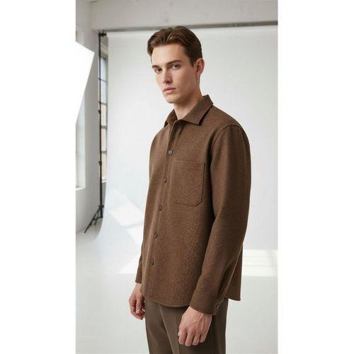 Frankel Kaşe Kumaş Tek Cepli Relaxed Fit Erkek Gömlek - Kahve