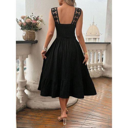 Kadın Askılı Ve Beli Dantel Detaylı Fırfırlı Uzun Bürümcük Elbise