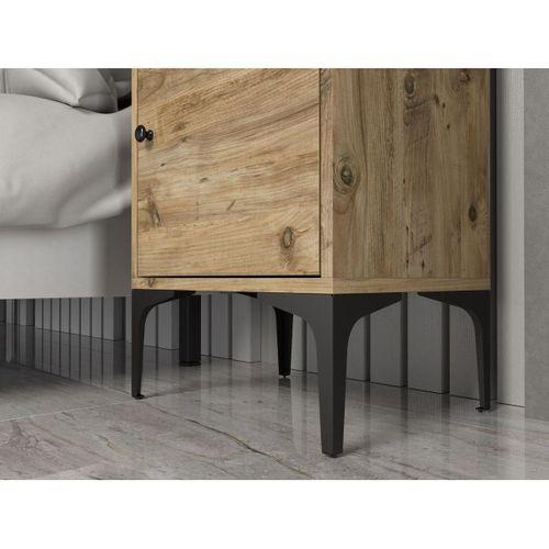 Wood'n Love Vio Metal Ayaklı Minifiks Bağlantı, Dolaplı Komodin - Atlantik Çam / Siyah