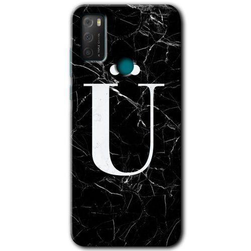 TCL 20E Kılıf HD Desen Baskılı Arka Kapak - Siyah Mermer Desenli Ü Harfi