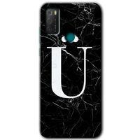 TCL 20E Kılıf HD Desen Baskılı Arka Kapak - Siyah Mermer Desenli Ü Harfi