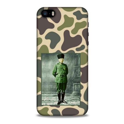 Apple Iphone 5S Kılıf Atatürk (15) Antişok Kılıf Kamuflaj Kahverengi