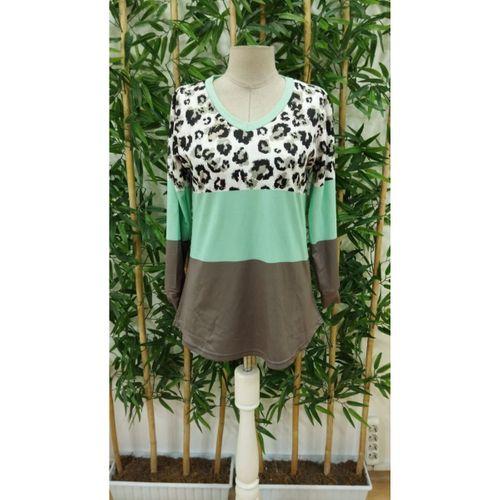 Kadın Uzun Kollu V Yakalı Leopar Baskılı şardonlu Dalgıç Bluz