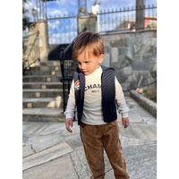 3-4-5 Yaş Fitilli Kadife Pantolon Kapitone Kapşonlu Yelek Uzun Kollu Sweat 3lü Erkek Çocuk Takımı Lacivert