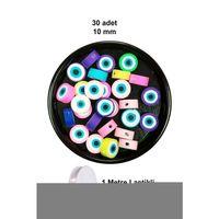 30 Adet 10 mm Polimer Kil Fimo Boncuk Takı Bileklik + 1 Metre Lastikli Misina Hediye - Nazar Boncuğu