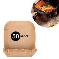 50 Adet Air Fryer Pişirme Kağıdı Tek Kullanımlık Hava Fritöz Yağ Geçirmez Yapışmaz Kare Tabak Model