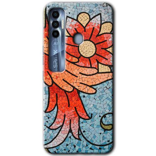 Tecno Spark 7 Pro Kılıf HD Desen Baskılı Arka Kapak - Mozaik Çiçek + Kırılmaz Cam