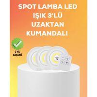 Çok Amaçlı Kullanım İçin Kablosuz Yapışkanlı 3 Lü Uzaktan Kumandalı Led Spot Lamba