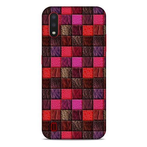 Samsung Galaxy A01 Kılıf Patchwork (22) Tam Koruma Kılıfı Fuşya Bordo