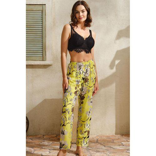 Dokuma Viskon Çiçek Baskılı Dantelli Sabahlık Balenli Desteksiz Dolgusuz Büstiyer Sütyen Ve Pantolon Pijama 3'lü Takım