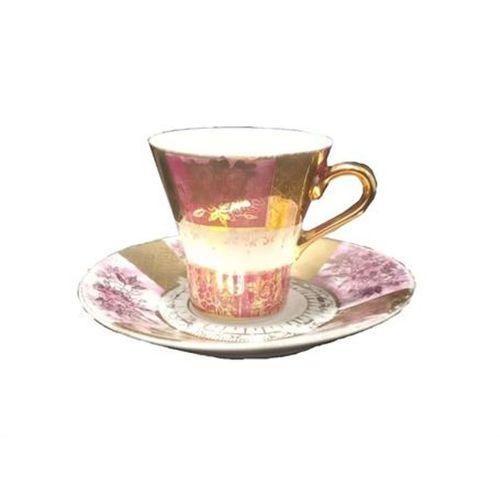 Altın Yaldızlı Antıka ,Nostaljık Dore İnce Pembe Porselen Türk Kahvesi Fincanı Seti 4 Adet 6X6X6Cm