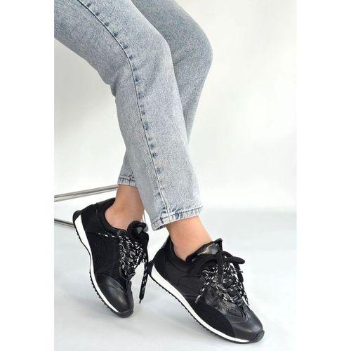 Ranu Siyah Cilt Paraşüt Detaylı Bağcıklı Spor Ayakkabı