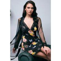 Tül Sabahlık Ve Viskon Çiçek Baskılı Dantelli Kısa Gecelik Takım