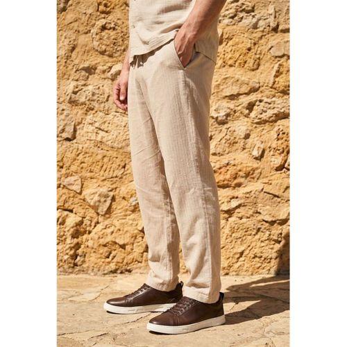 Calvert Tensel Pamuk Kumaş Çizgili Relaxed Fit Erkek Pantolon - Kum Beji