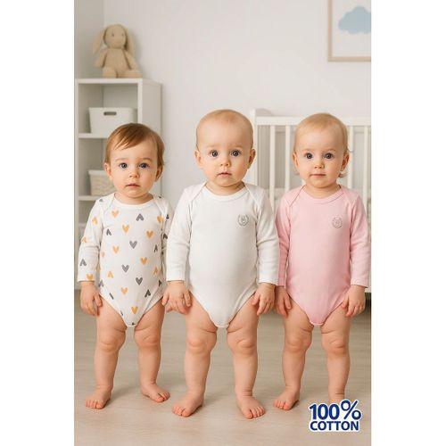 3'lü Naturel Kalpki Bebek Badi Zıbın - Beyaz Pembe %100 Pamuk