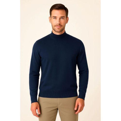 Erkek Yarım Boğaz Triko Kazak Yumuşak Dokulu Pamuklu Ince Dokuma, Uzun Kollu Rahat Regular Kalıp - Lacivert