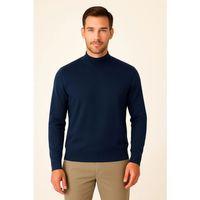 Erkek Yarım Boğaz Triko Kazak Yumuşak Dokulu Pamuklu Ince Dokuma, Uzun Kollu Rahat Regular Kalıp - Lacivert