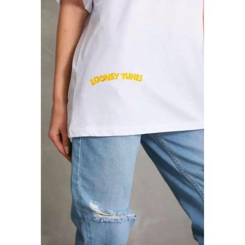 Pilelistore Unisex Baskılı Oversize T-Shirt - Beyaz