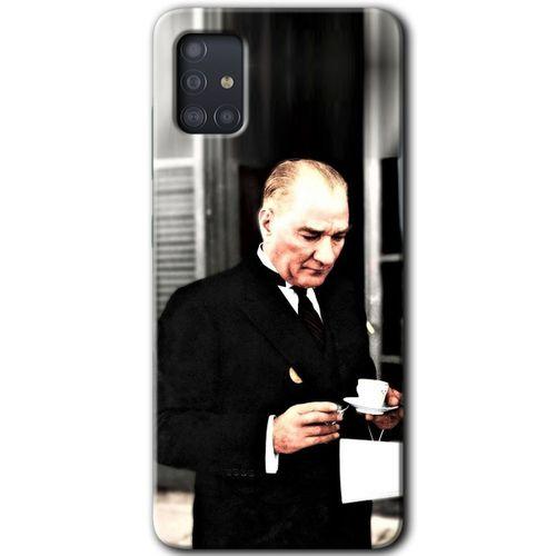 Samsung Galaxy A51 Kılıf Baskılı Kapak - Atatürk Türk Kahvesi +Tam Kaplayan Mat Seramik