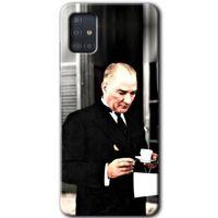 Samsung Galaxy A51 Kılıf Baskılı Kapak - Atatürk Türk Kahvesi +Tam Kaplayan Mat Seramik