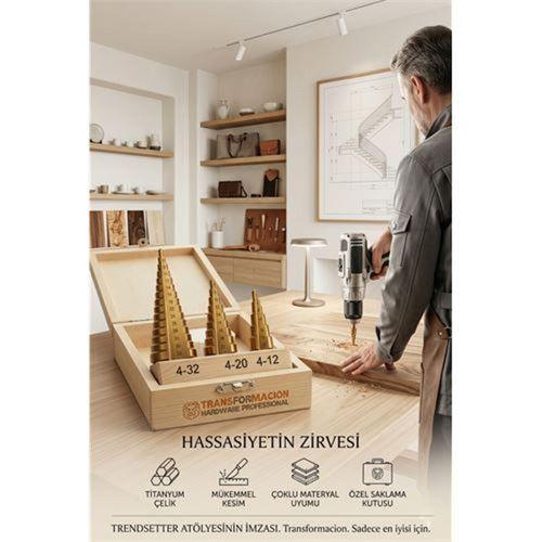 Präzision HSS Titanyum Kademeli Panç Matkap Ucu Seti Ahşap Kutulu 722993