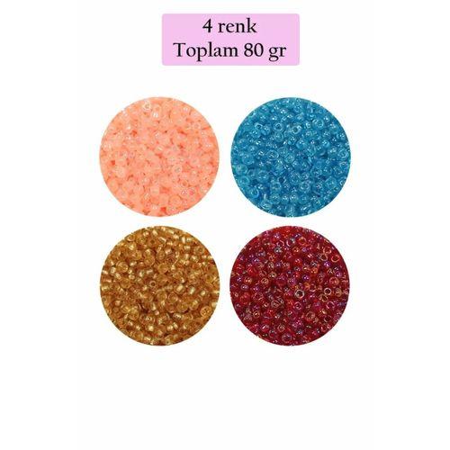 Dökme Cam Kum Boncuk (11/0) 2 mm - 4 Renk - Toplam 80 Gram -  BNC405