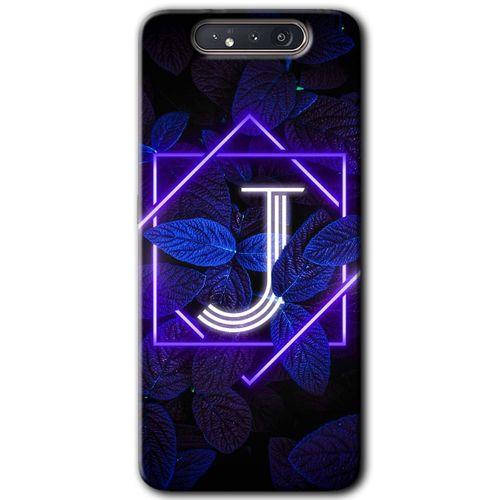 Potkal Hediye Fabrikası Samsung Galaxy A80 Kılıf HD Desen Baskılı Arka Kapak - Dark Neon Yaprak J Harfi