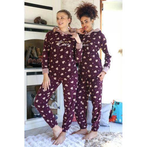 Polar Kadın Kapşonlu Pijama Takımı Bordo