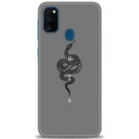 Samsung Galaxy M21 Kılıf HD Baskılı Kılıf - Siyah Yılan + Tam Ekran Koruyucu