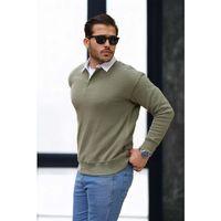 Polo Yaka Selanik Örme Kumaş Erkek Sweatshirt - Açık Haki