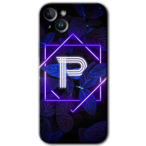 iPhone 14 Plus HD Baskılı Kılıf + 9D Tam Ekran Koruyucu - Dark Neon Yaprak P Harfi