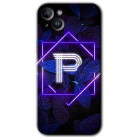 iPhone 14 Plus HD Baskılı Kılıf + 9D Tam Ekran Koruyucu - Dark Neon Yaprak P Harfi