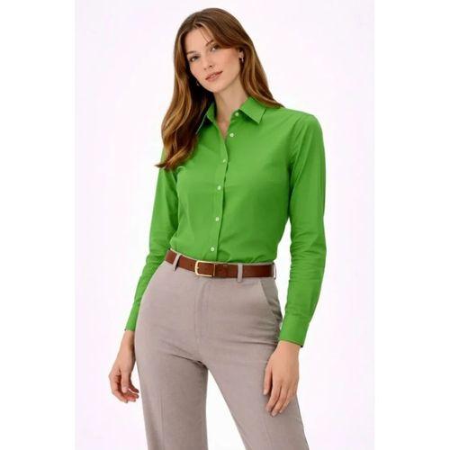 Uzun Kollu Gömlek Düğmeli Klasik Yaka Günlük Ve Ofis Şıklığına Uygun - Yeşil