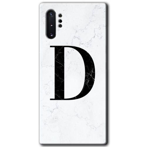 Galaxy Note 10 Plus Kılıf HD Desen Baskılı Arka Kapak - Beyaz Mermer Desenli D Harfi + Kırılmaz Cam