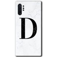 Galaxy Note 10 Plus Kılıf HD Desen Baskılı Arka Kapak - Beyaz Mermer Desenli D Harfi + Kırılmaz Cam
