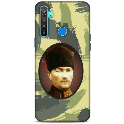 Oppo Realme 5i Kılıf Atatürk (17) Tasarım Kılıf Kamuflaj Koyu Yeşil