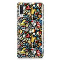 Samsung Galaxy A70 Kılıf Dambıl Bilardo Doodle Arka Kapak Koruma Desenli Full Koruyucu