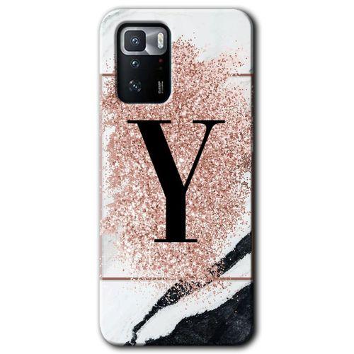 Poco x3 GT Kılıf HD Desen Baskılı Arka Kapak - Pembe Mermer Desenli Y Harfi + Kırılmaz Cam