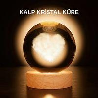 Romantik Kalpli Kristal Cam Küre Usb’li Işıklı Dekoratif Obje