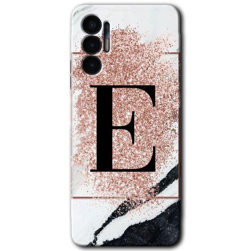 Tecno Pova 3 Kılıf HD Desen Baskılı Arka Kapak - Pembe Mermer Desenli E Harfi