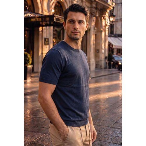 Kwon Bisiklet Yaka Basic Kısa Kollu İnce Triko Erkek T-Shirt - Lacivert