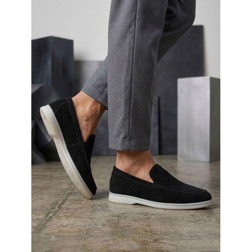 BA0252 %100 İçi Dışı Hakiki Deri Erkek Siyah Süet Casual Loafer Termo Taban Ayakkabı