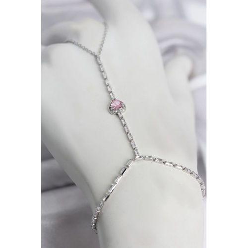 Gümüş Renk Pirinç Zirkon Taşlı Pembe Kalp Model Şahmeran