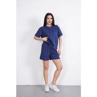 Osy Modal Yumuşak Dokulu Kumaş Bisiklet Yaka T-shirt Kısa Şort İkili Takım - Mavi