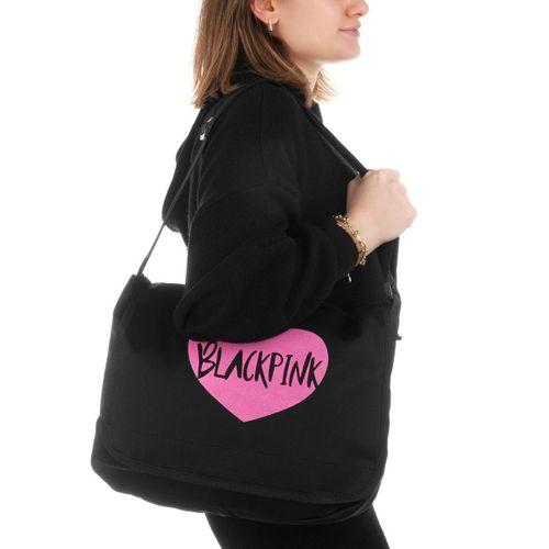 Unisex Black Pink Kalp Logo Baskılı Desenli Postacı Çantası ve Omuz Çantası