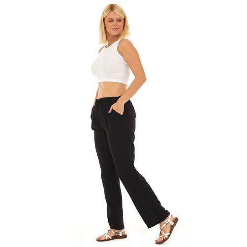 Müslin Siyah Beli Bağcıklı Cepli Kadın Yazlık Pantolon