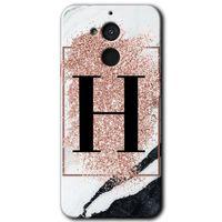 General Mobile GM 8 Kılıf HD Desen Baskılı Arka Kapak - Pembe Mermer Desenli H Harfi