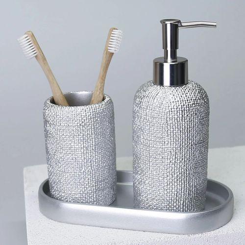 By Selim Natural Gümüş 5 Parça Polyester Banyo Seti