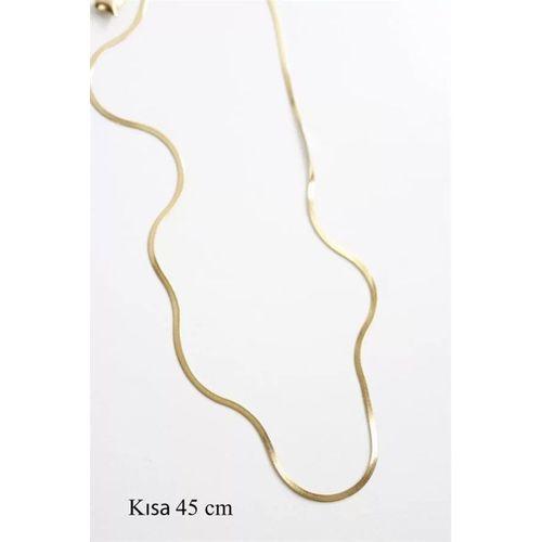 İnce İtalyan Zincir Çelik Kolye (45cm) - Altın